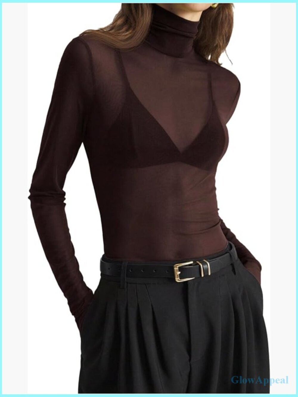 Mesh Long Sleeve Turtleneck Sheer Fitted Going Out Top
